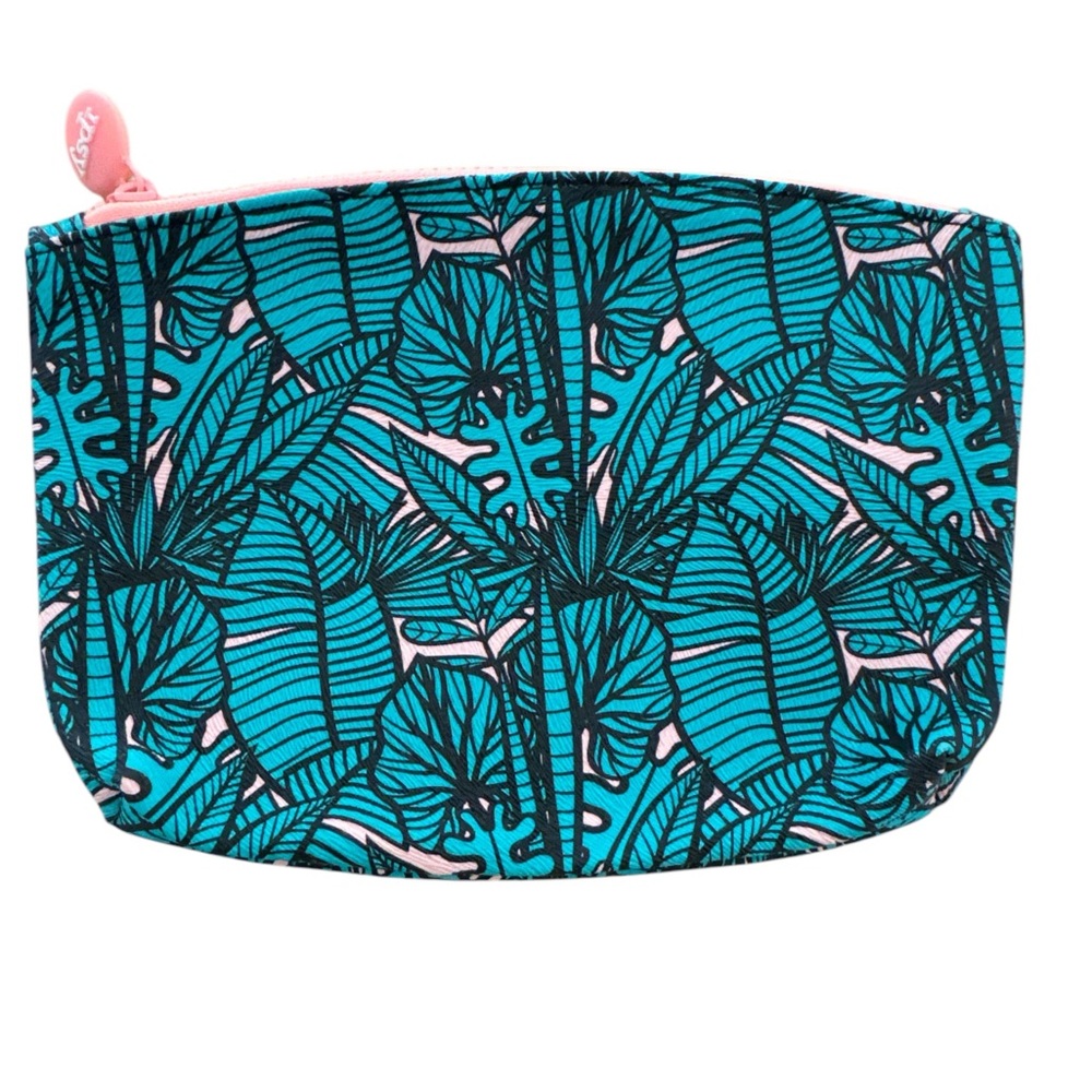 Ipsy Glam Bag Teal / Coral Vibrant Leaf Print Cosmetic Bag makeup pouch